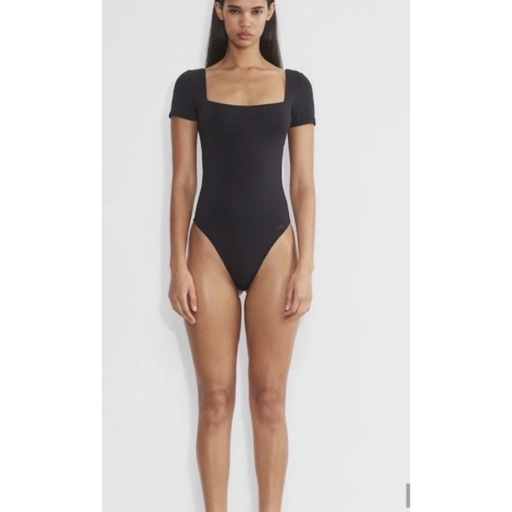 Aritzia Square Neck Bodysuit Black Solid One Piece Body Compression 125748